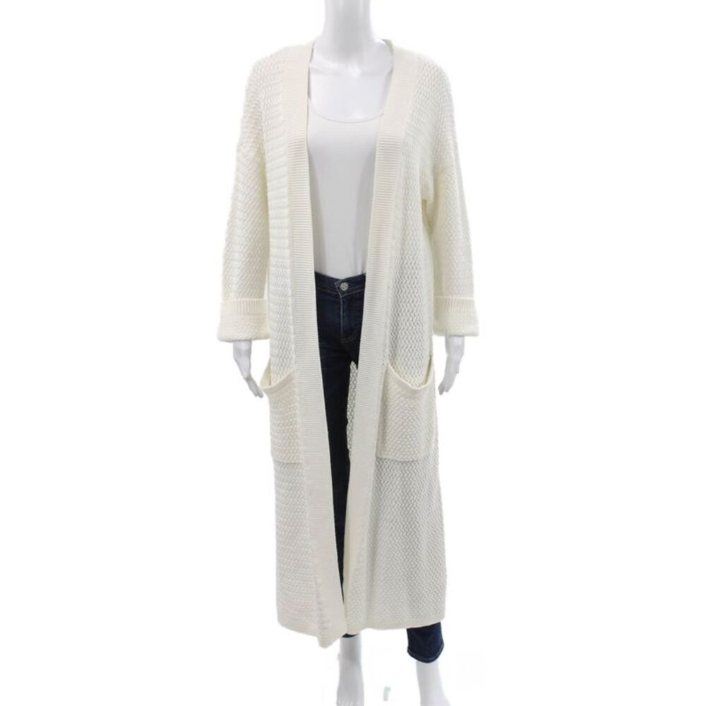 Flannel Women Cardigan White Combed Cotton V-Neck Long Sleeve Size One Size